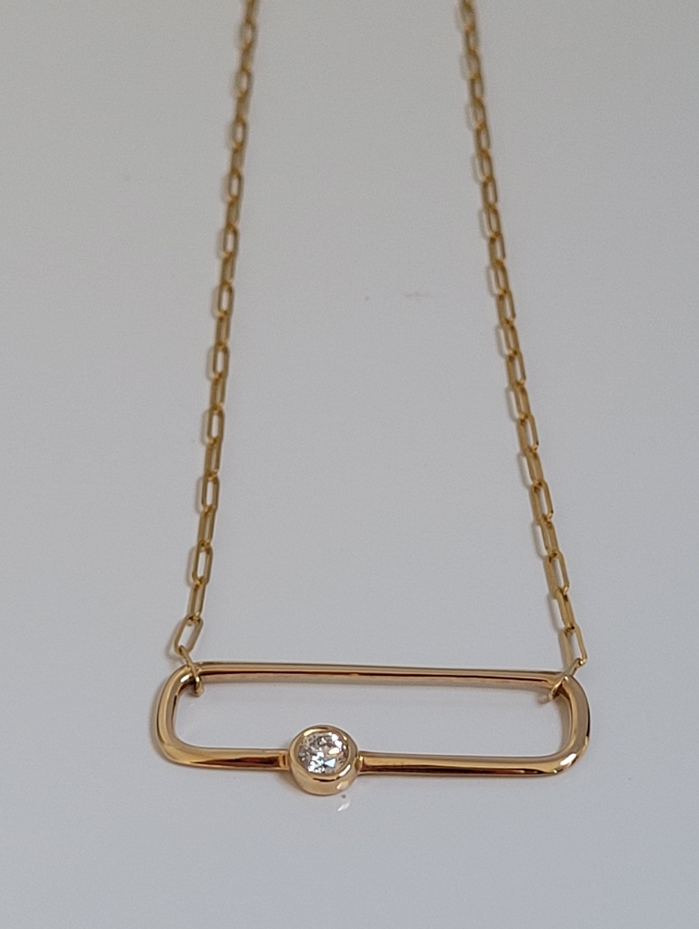14k Solid Gold Paperclip Diamond Necklace, 18"L.
